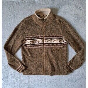 Woolrich Fair Isle Sweater Women's Small Zipper Cotton Blend